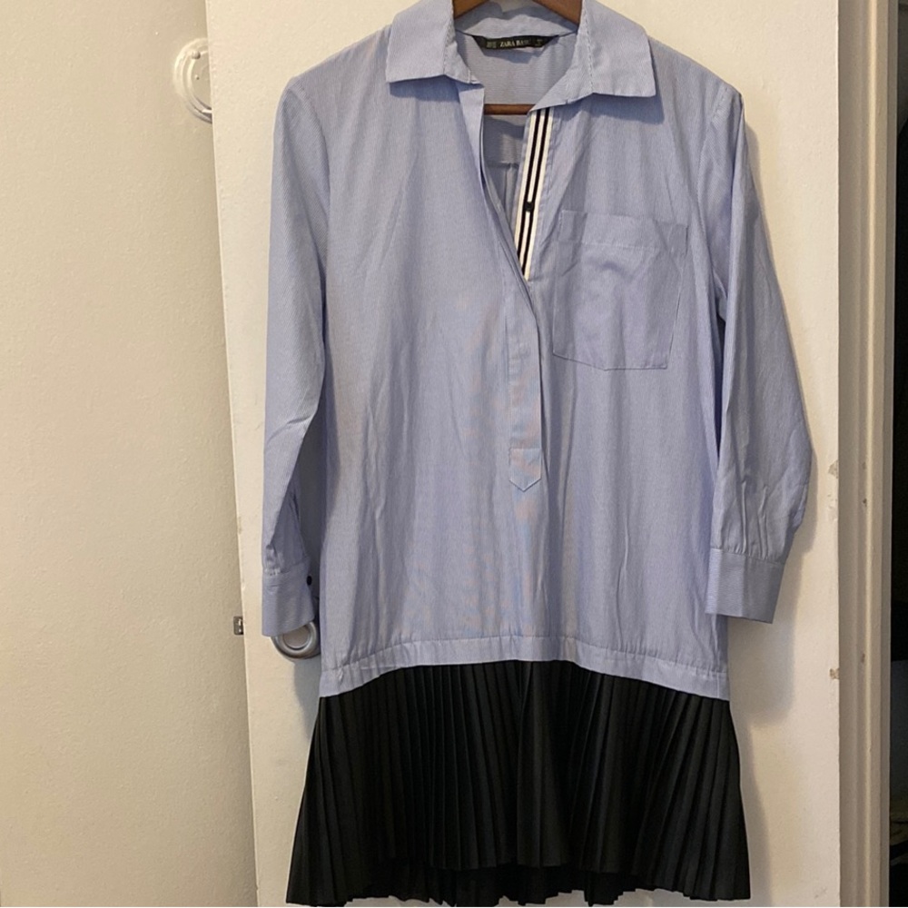 Pre-Owned ZARA Basic - Blue x White x Black Pleated Shirt/Mini Dress